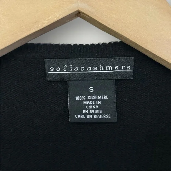 Sofia Cashmere Coquette Ruffled 100% Cashmere Cardigan Sz S Black - Picture 2 of 6